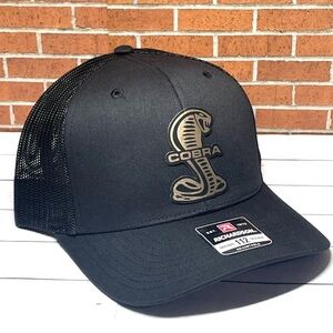 Richardson 112 Mustang Cobra Racing Leatherette Patch Trucker Hat, Ford Hat